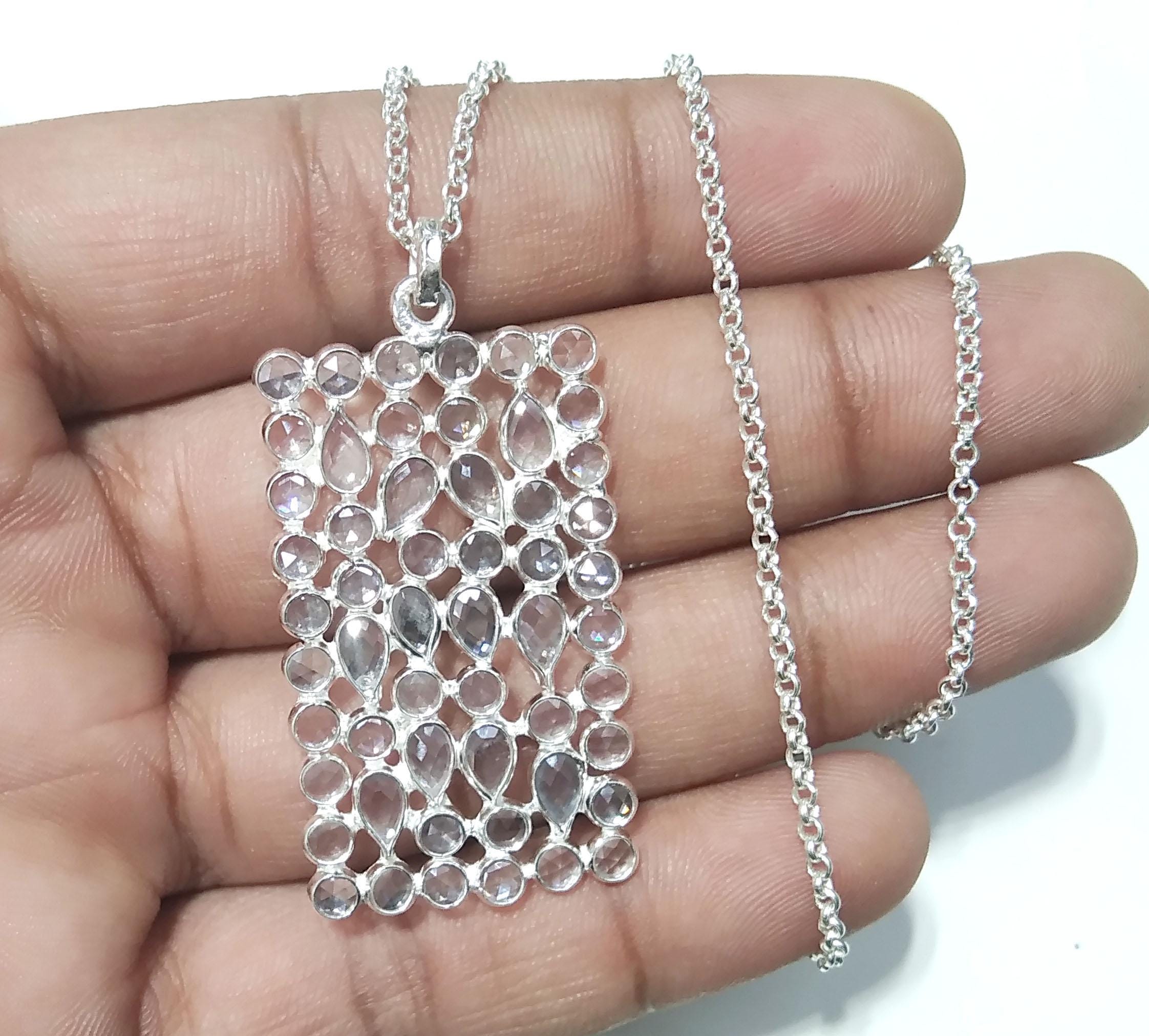 Natural White Zircon Gemstone Pendant, Amazing Design White Zircon Stone Pendant, 925 Solid Sterling Silver Pendant, For Gift Pendant